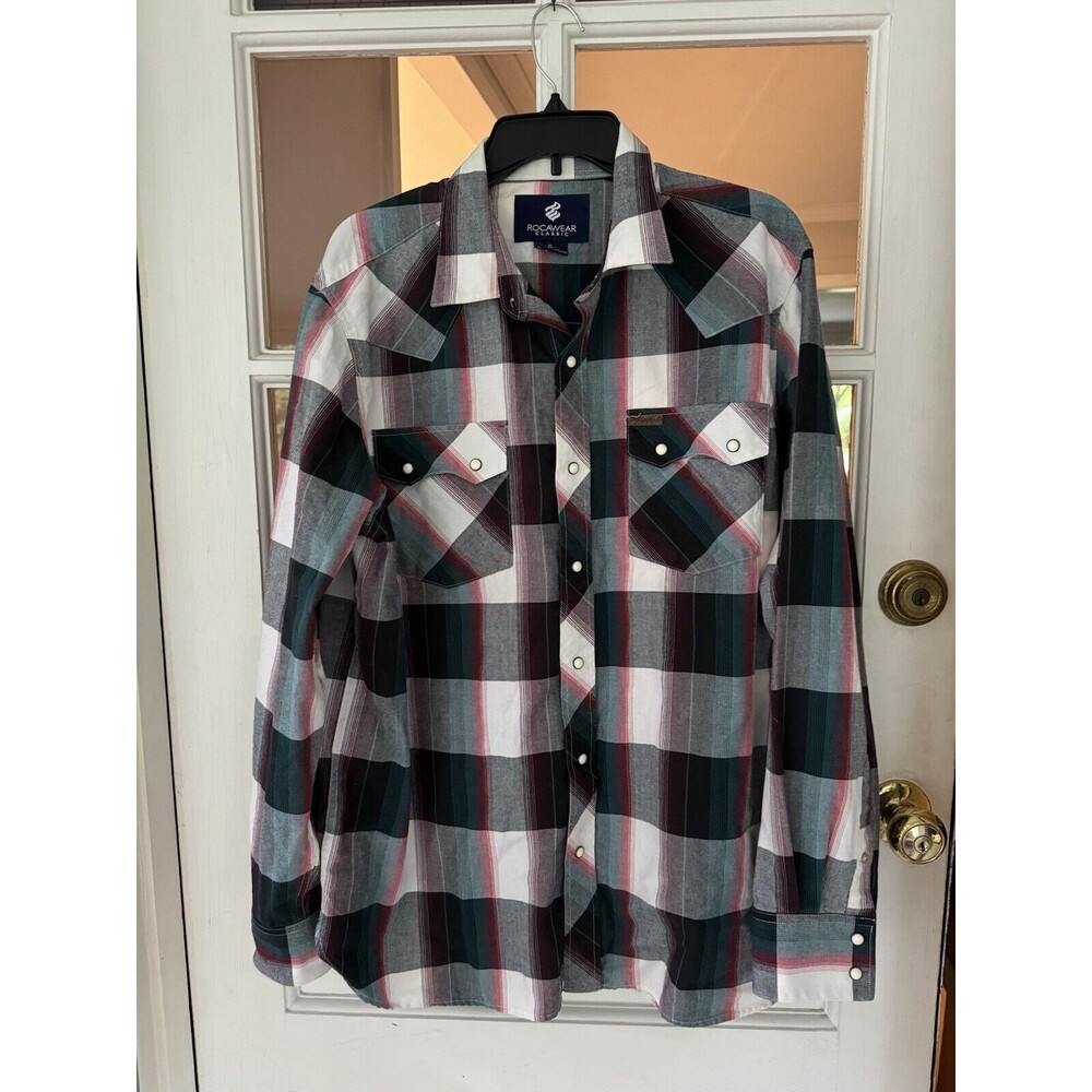 Rocawear Long Sleeved Red & Green Plaid Men’s Shirt Size XL Cotton Blend